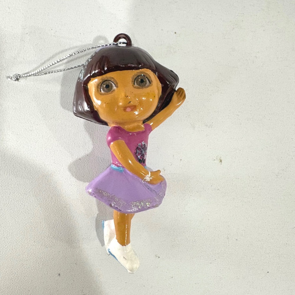 Nickelodeon Dora the Explorer Ice Skating Christmas Ornament Pink Purple Skirt
